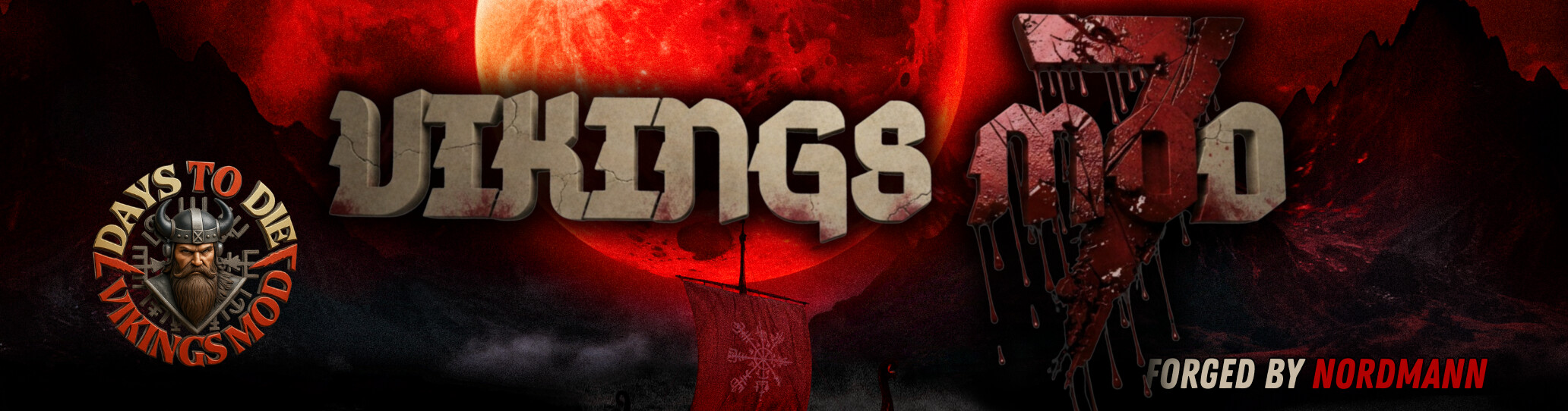 Vikings Mod - blood moon over a Viking longship